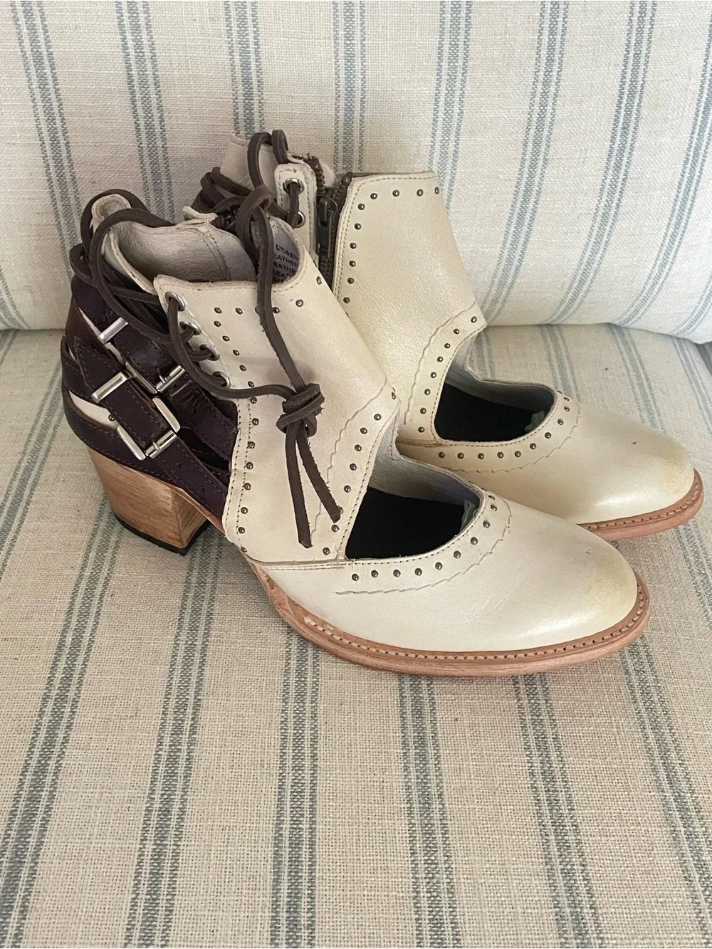 Freebird By Steven Desert Leather Buckle Cutout Studded Ankle Boots Size 10